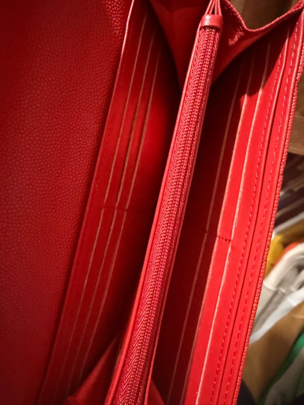 CHANEL Red Quilted Caviar Leather Wallet with Gold CC - Picture 7 of 8